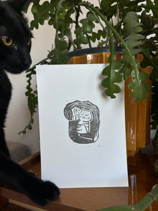Lino art print - Cat woman