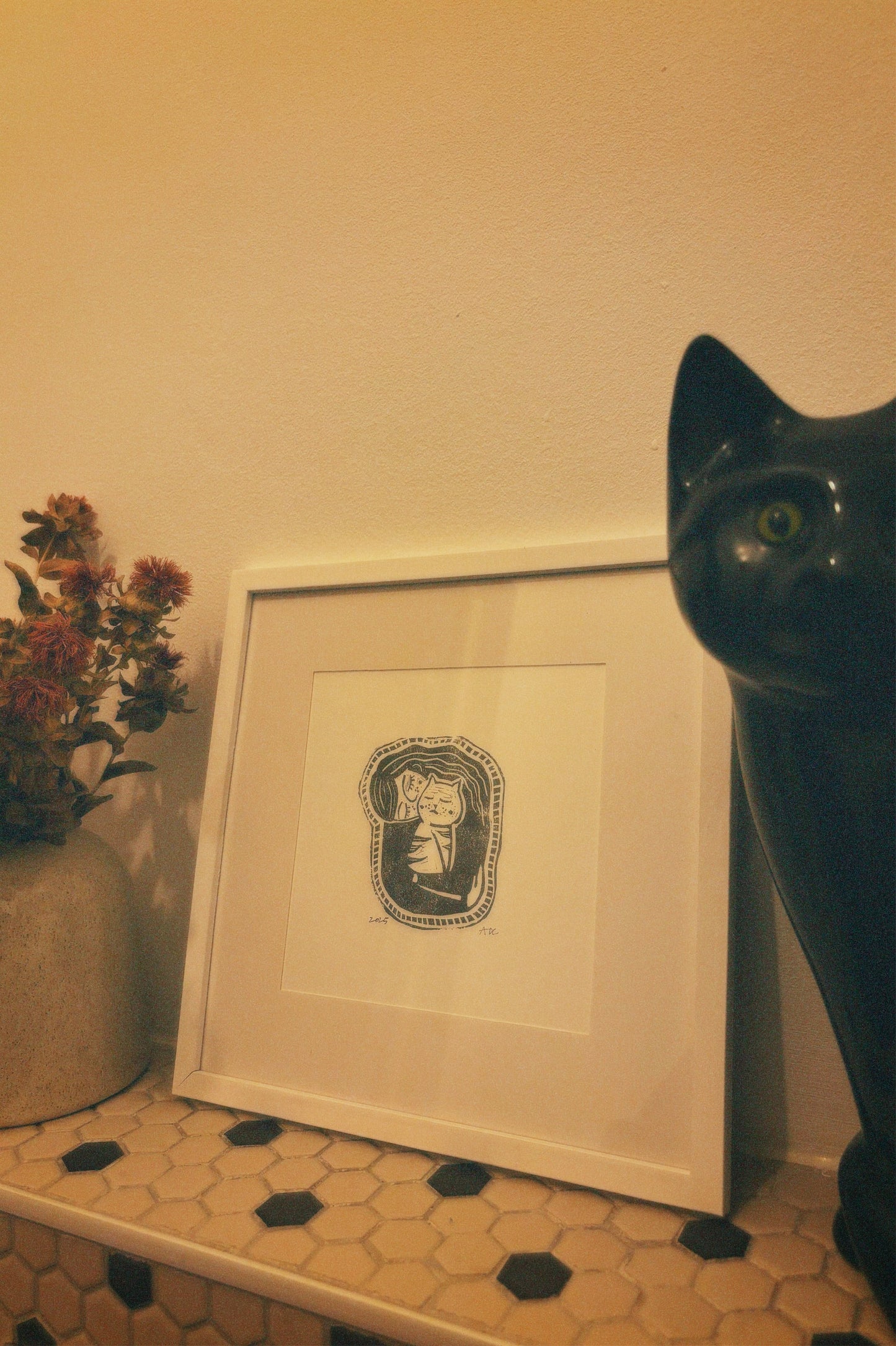 Lino art print - Cat woman