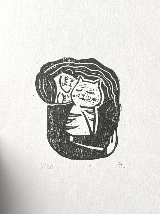 Lino art print - Cat woman