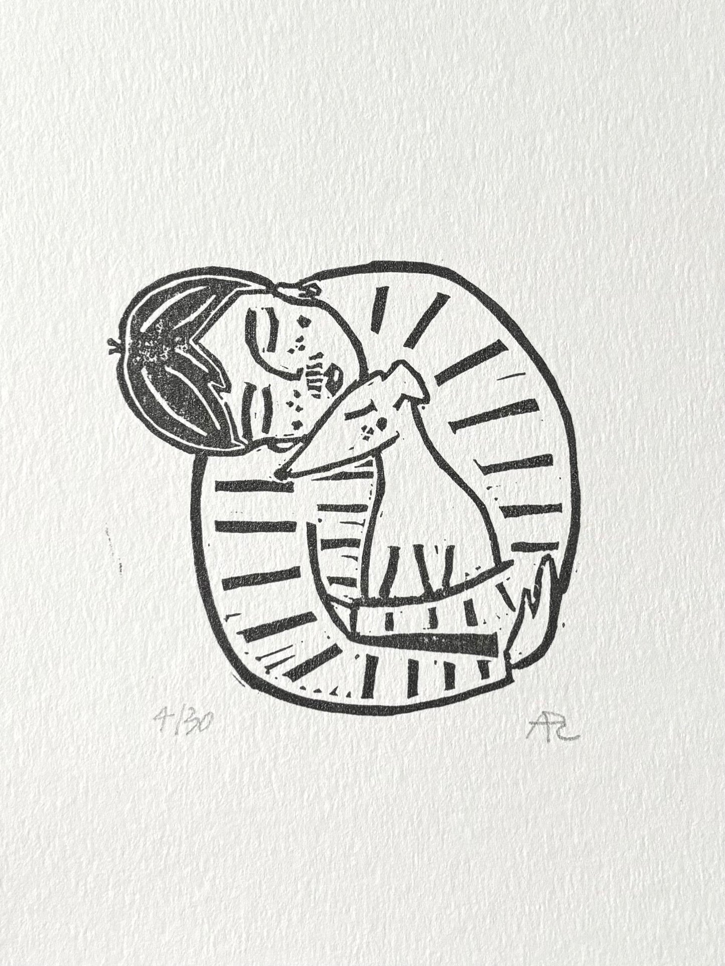 Lino art print - Boy with dog
