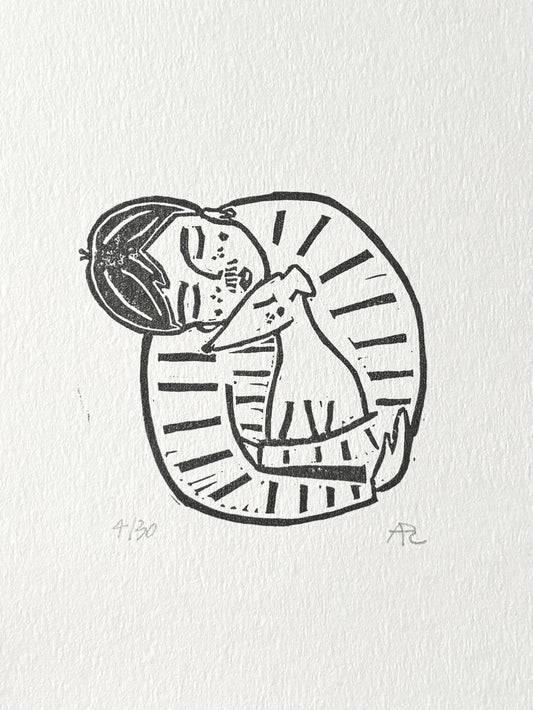 Lino art print - Boy with dog