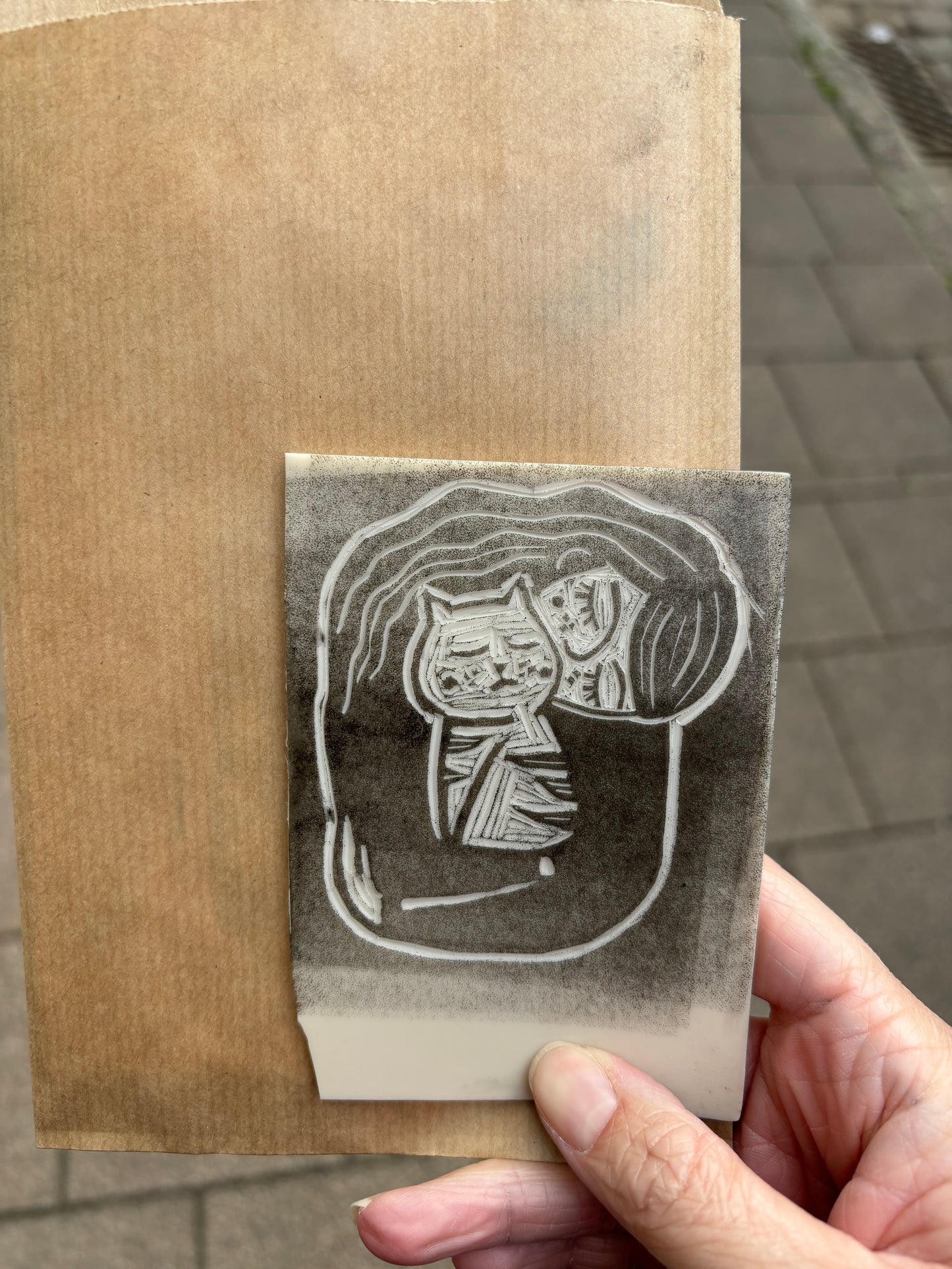 Lino art print - Cat woman