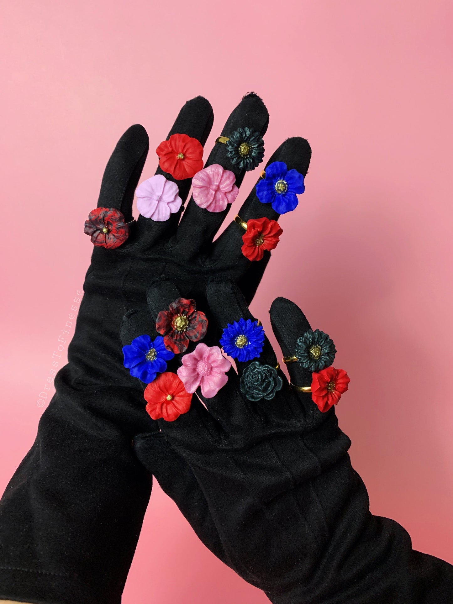 Flower Power ring - Poppy - Black