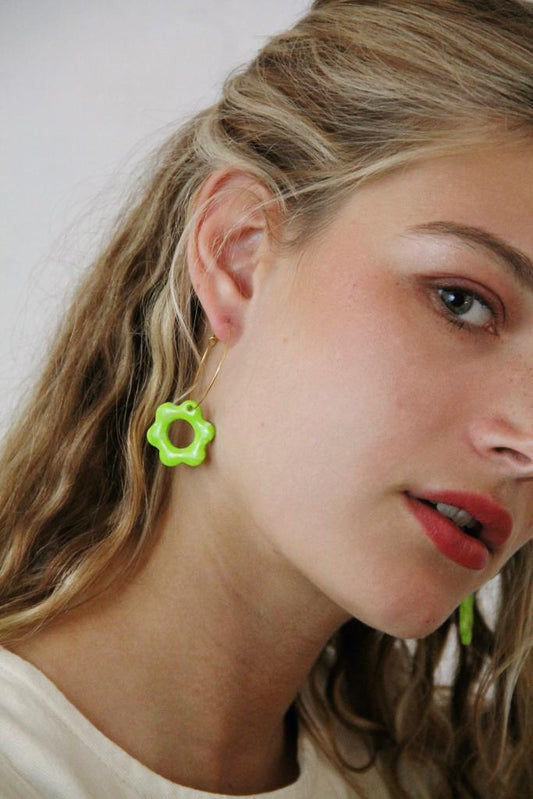 LOUISE flower earrings (charms) - Acid green