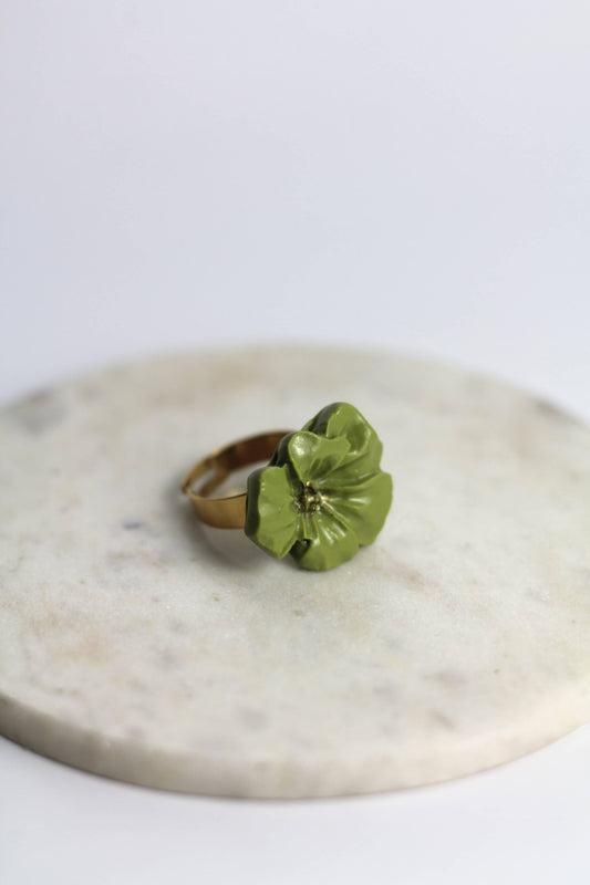 Flower Power ring - Buttercup - Olive green