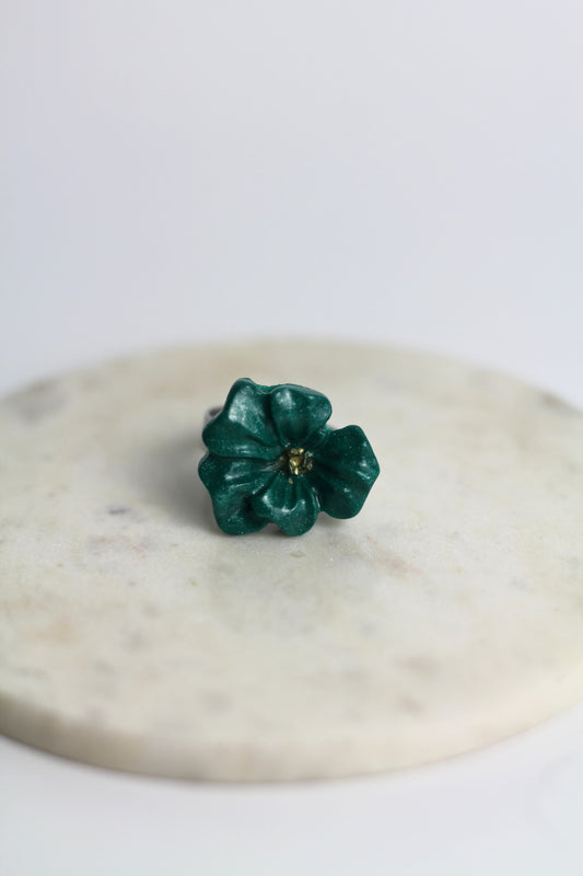 Flower Power ring - Buttercup - Petrol blue