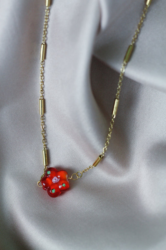 LILOU flower necklace - Red