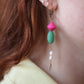 Freshwater pearl ELODIE earrings - Pink and Jade green