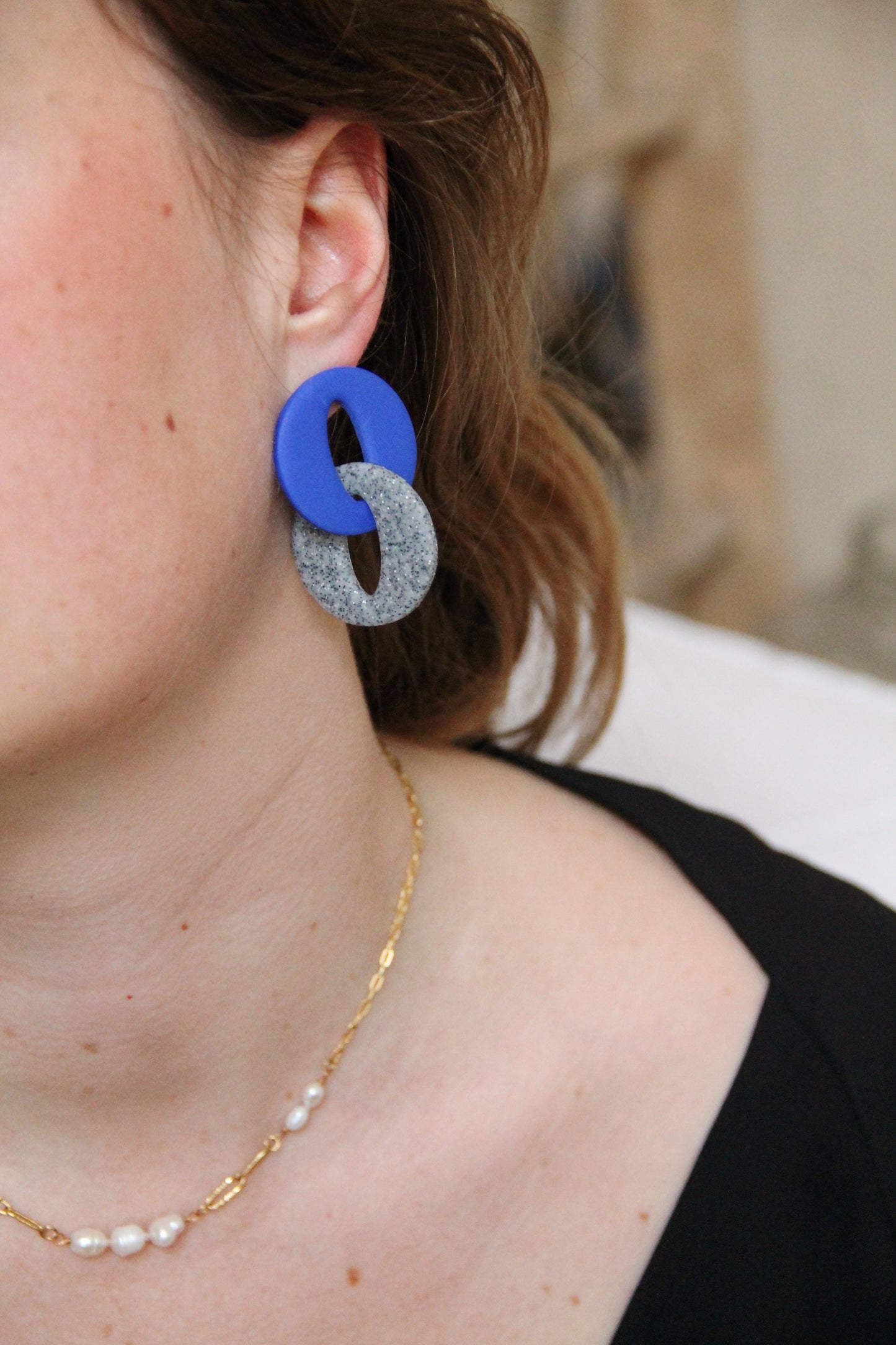 COSMOPOLITAN earrings - Blue & Speckled grey