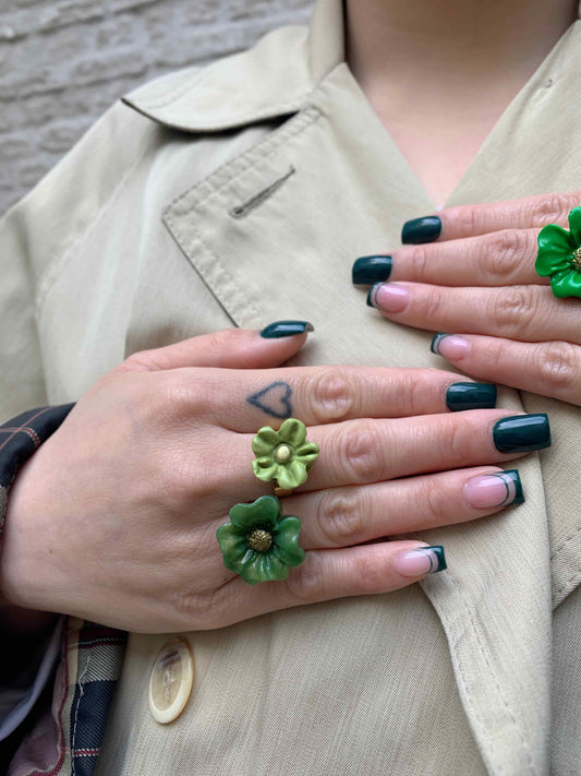 Flower Power ring - Fairy - Olive green