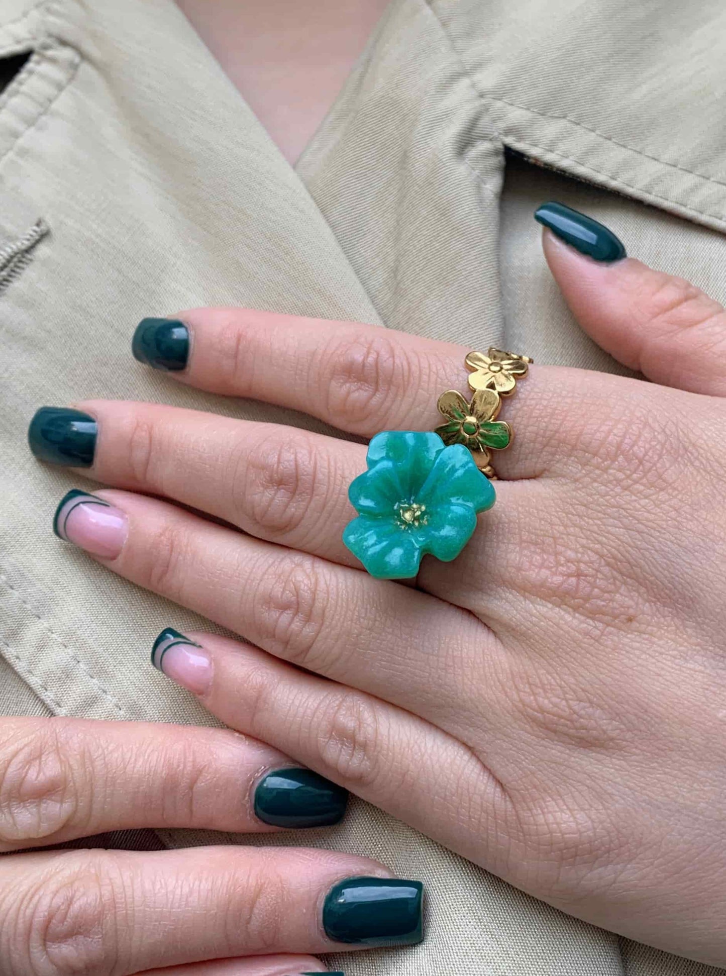 Flower Power ring - Buttercup - Turquoise blue