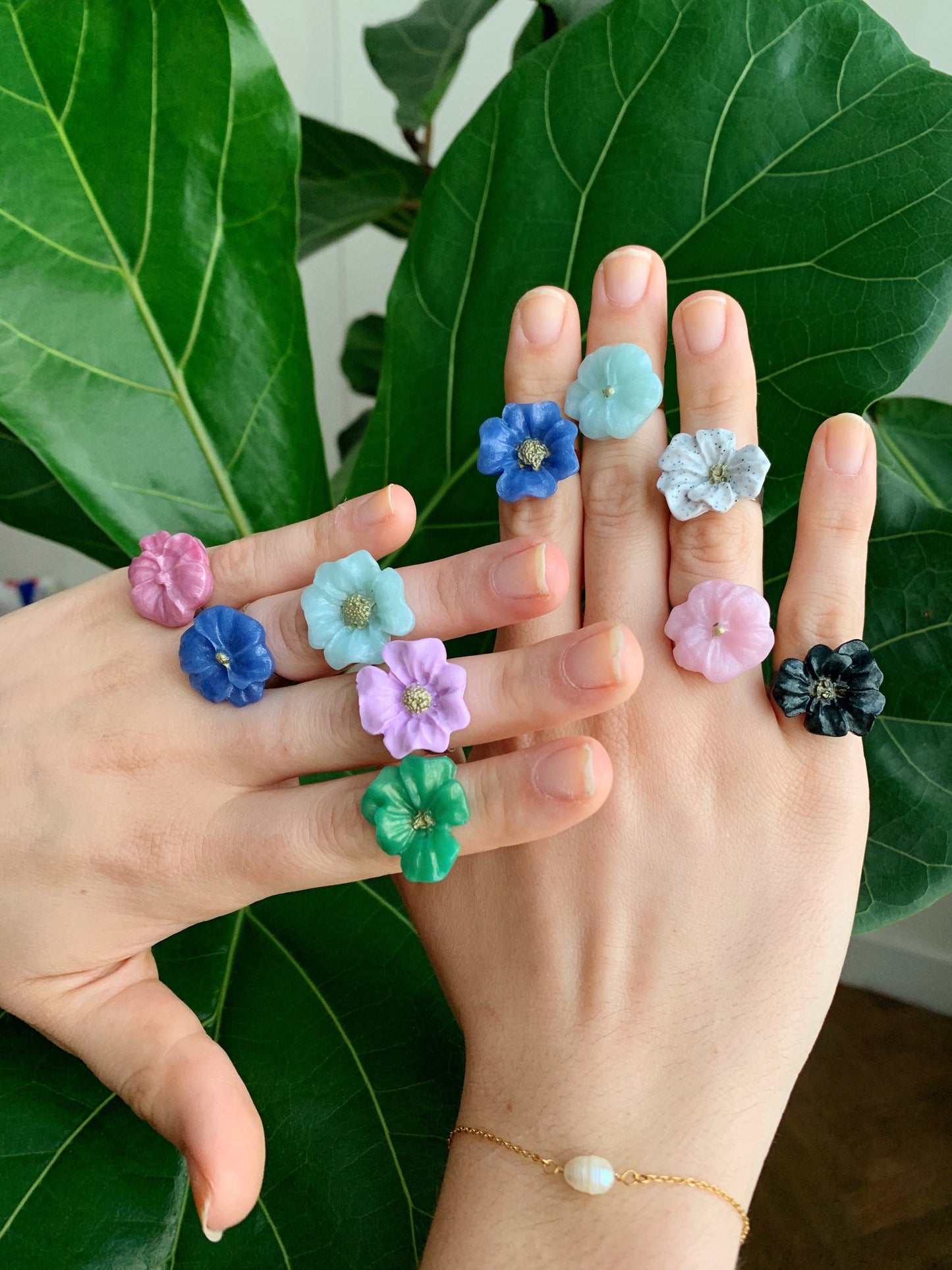 Flower Power ring - Poppy - Pearly light pink