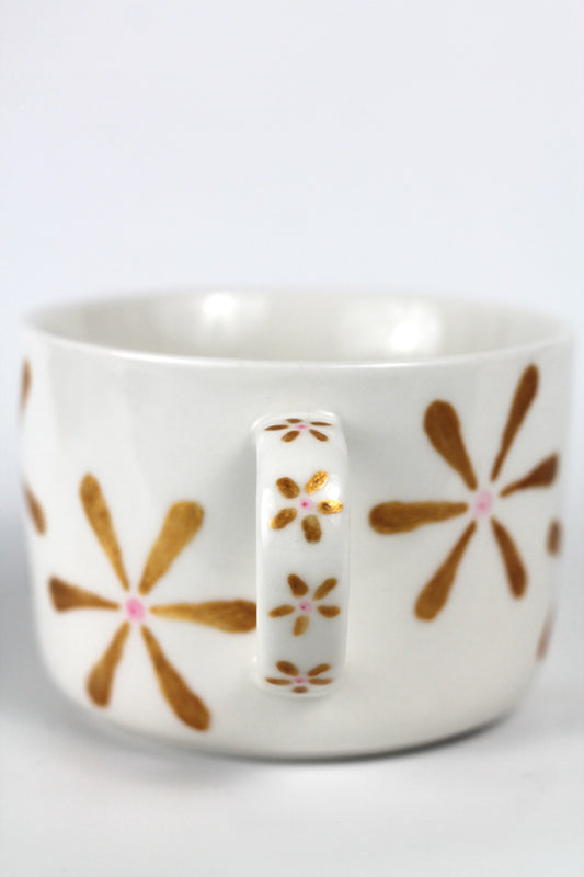 Porcelain FLOWER cappuccino mug - Gold