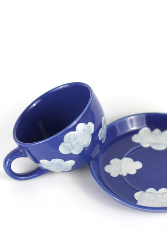 Porcelain CLOUD coffee mug and coaster set - White