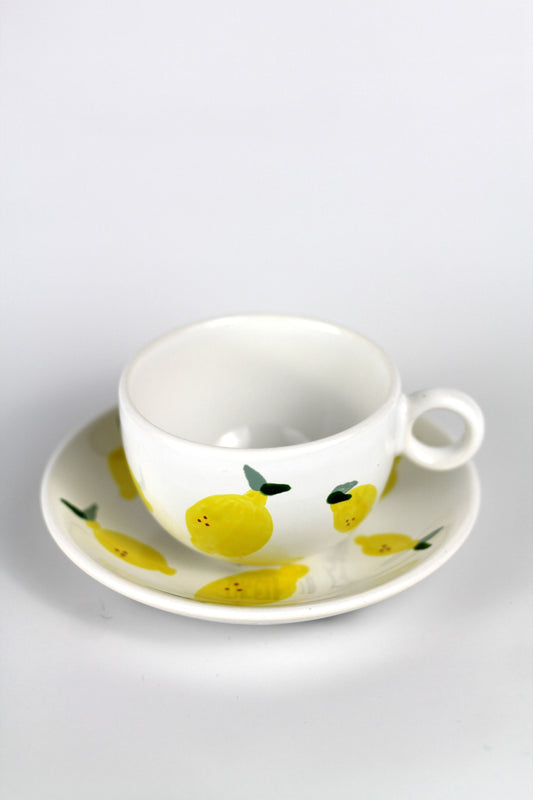 Porcelain FRUITY espresso mug and coaster set - Lemon