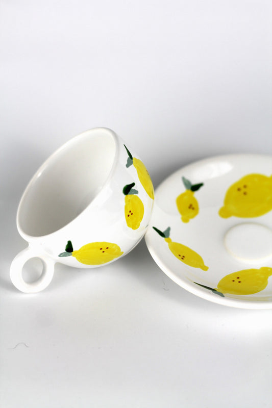 Porcelain FRUITY espresso mug and coaster set - Lemon