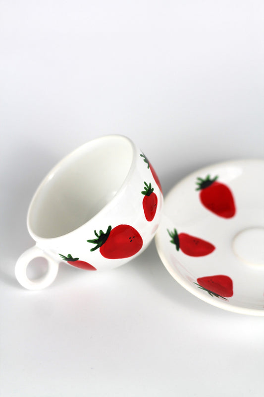 Porcelain FRUITY espresso mug and coaster set - Strawberry