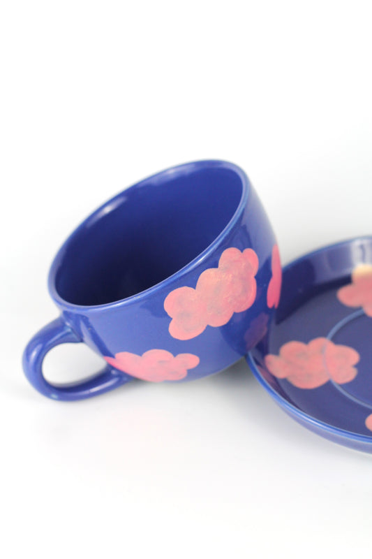 Porcelain CLOUD coffee mug and coaster set - Pink