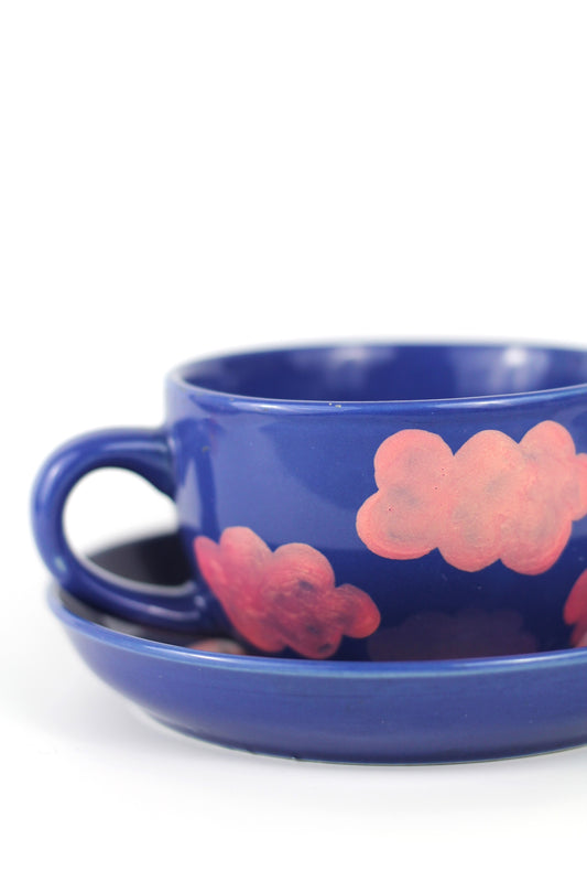 Porcelain CLOUD coffee mug and coaster set - Pink