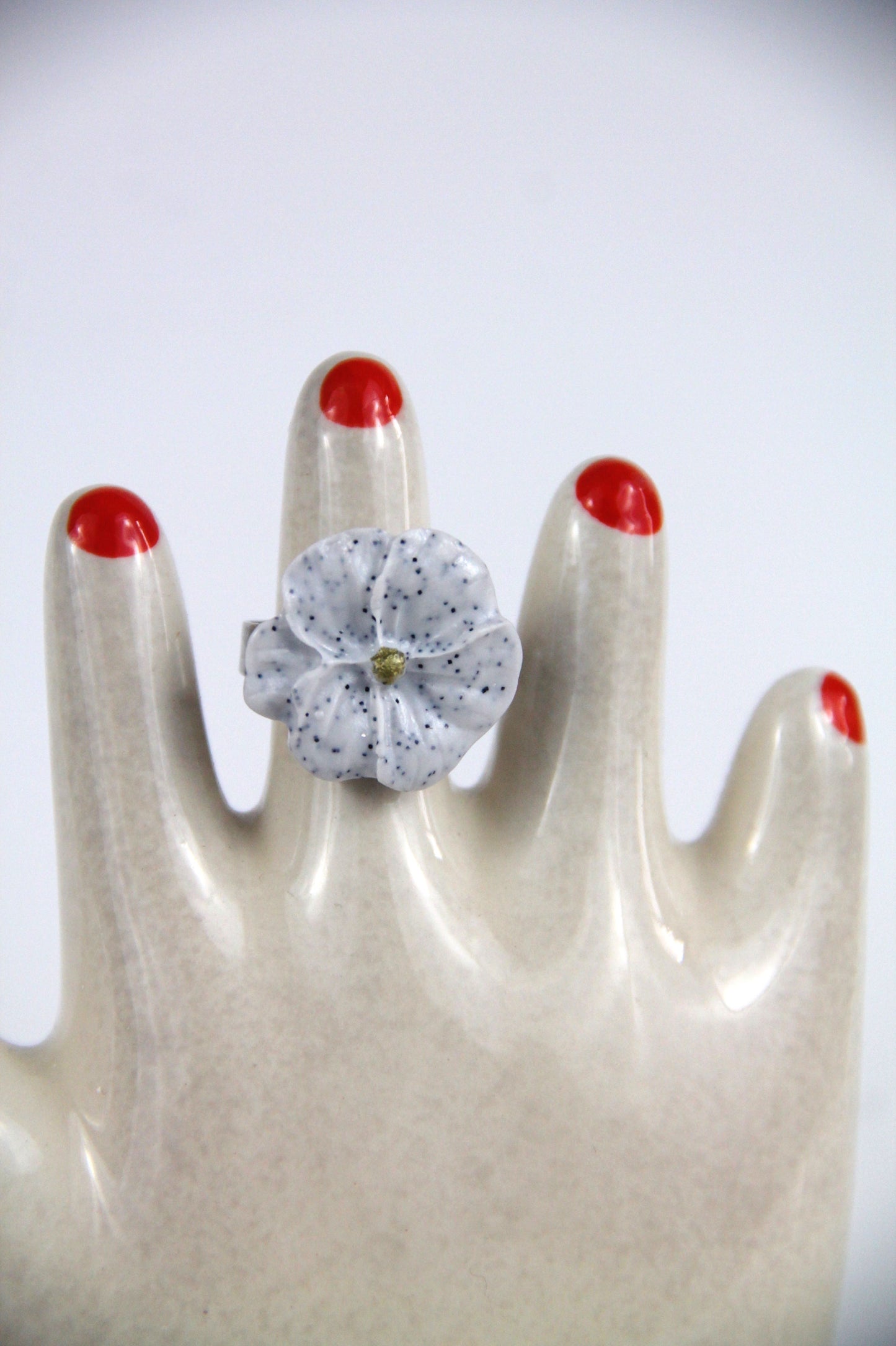 Flower Power ring - Poppy - Speckled white