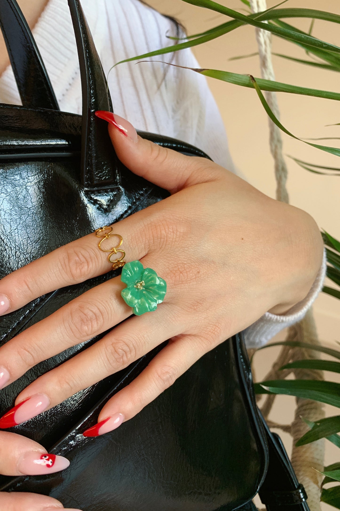 Flower Power ring - Buttercup - Jade green