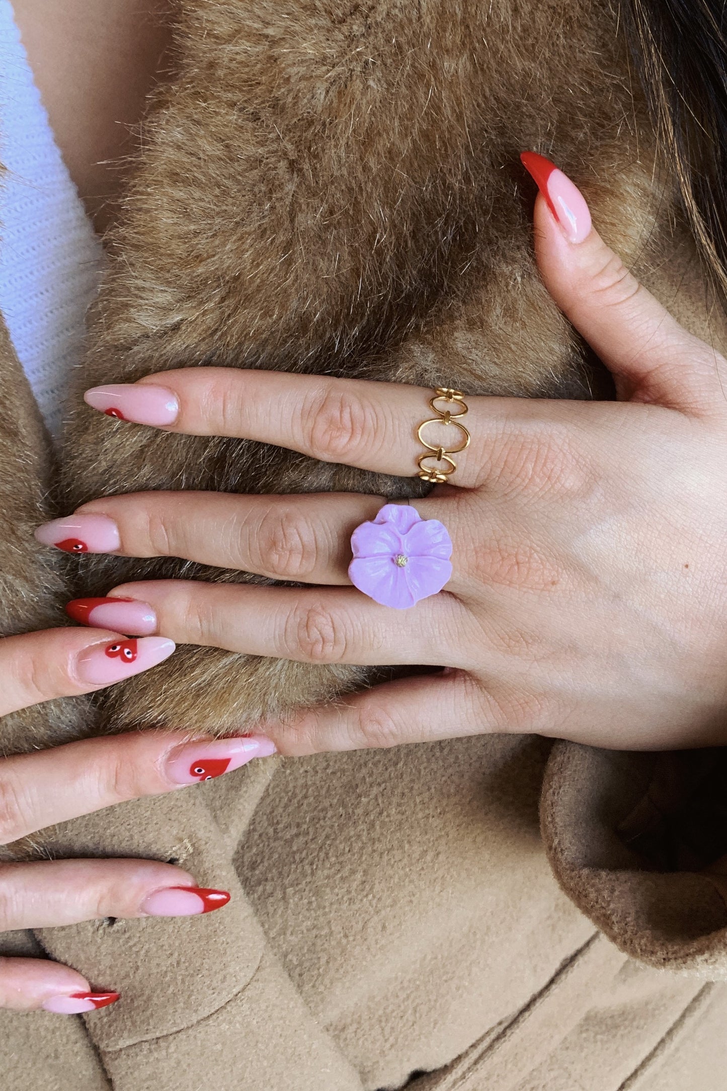 Flower Power ring - Poppy - Pastel purple