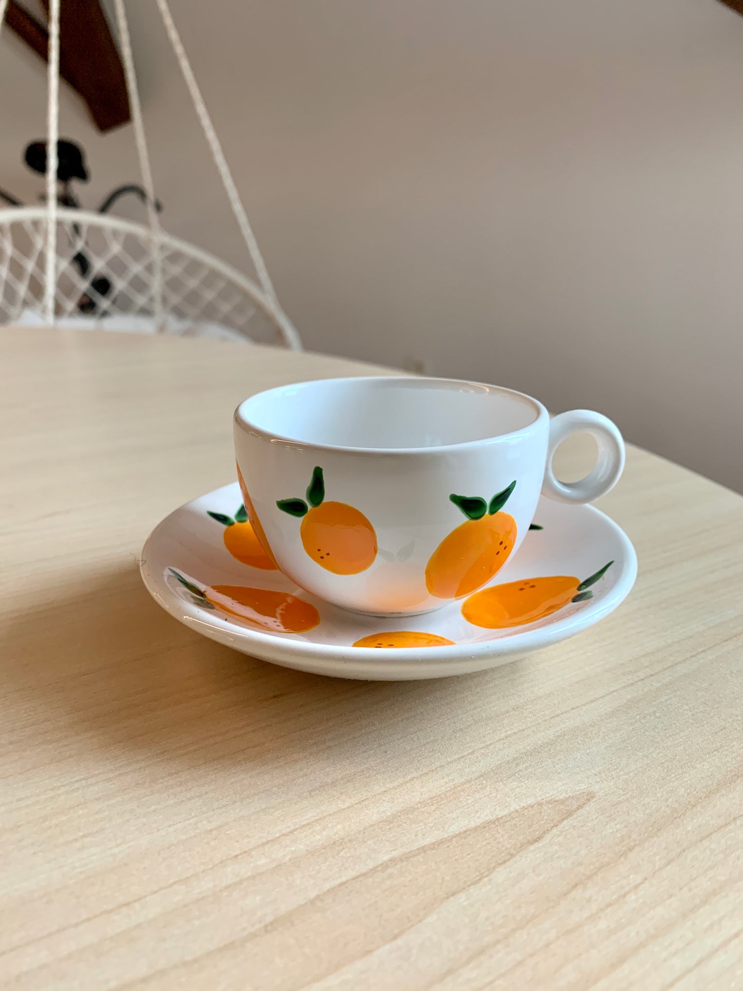 Porcelain FRUITY espresso mug and coaster set - Orange