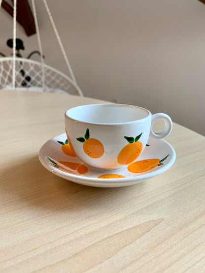 Porcelain FRUITY espresso mug and coaster set - Orange