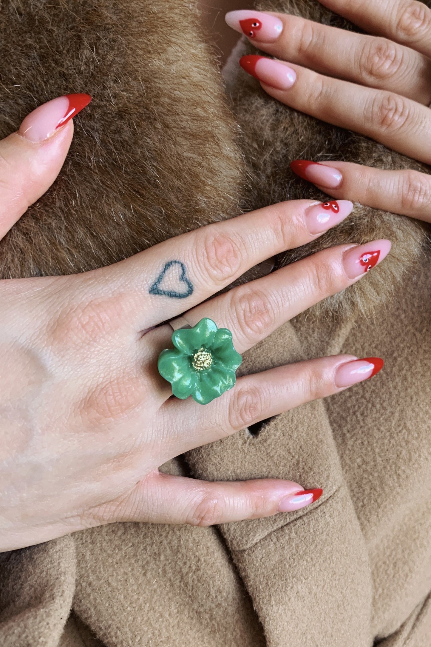 Flower Power ring - Fireweed - Jade green